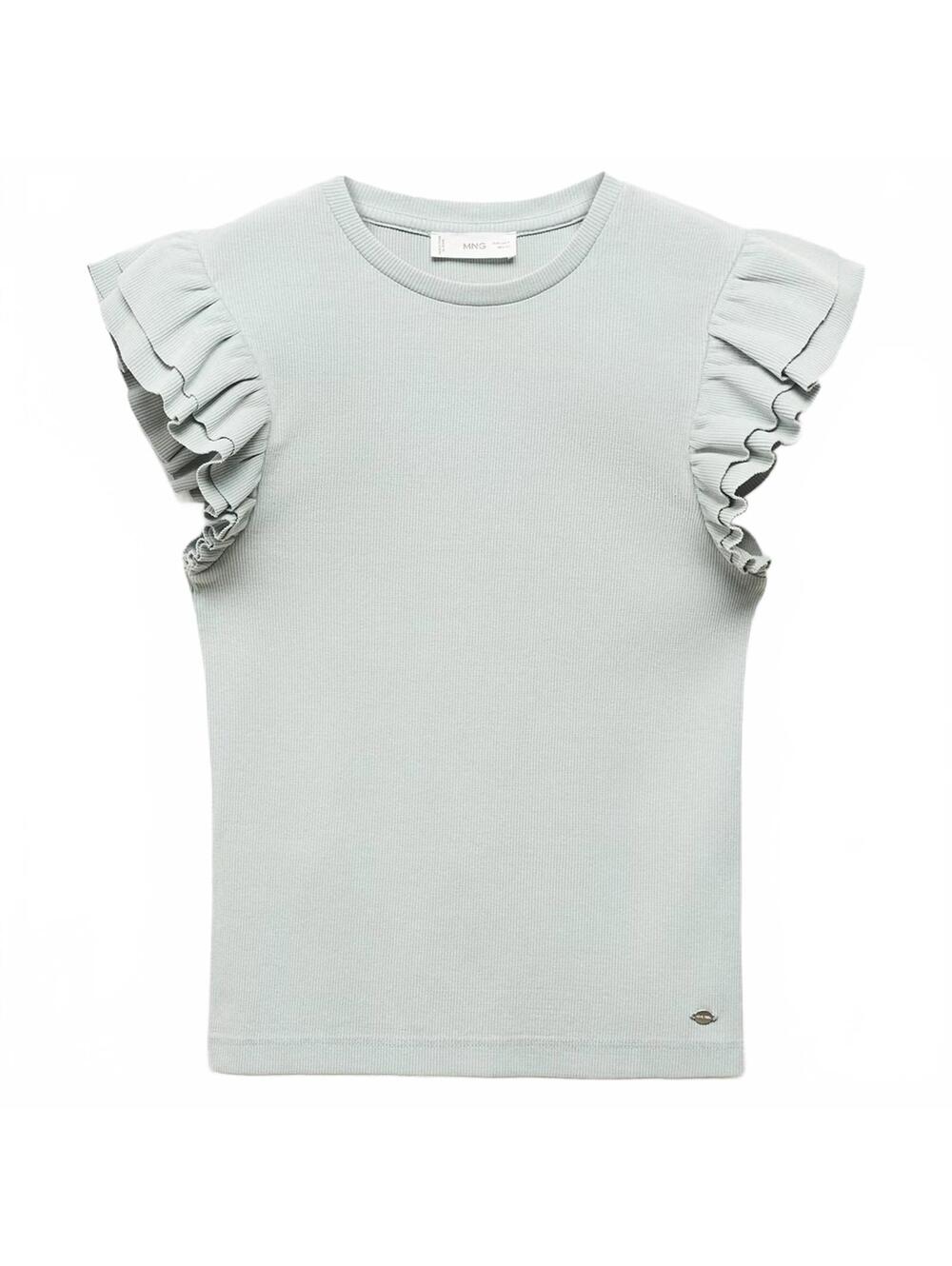Mango Cotton Short-Sleeved Ruffle T-Shirt Blue NWT Teen's XS